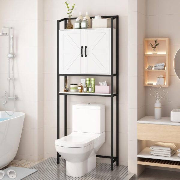 Over The Toilet Storage Cabinet - Home Space Saving Toilet Rack, Farmhouse Above Toilet Shelf Organizer with Barn Doors for Bathroom, Laundry, Balcony