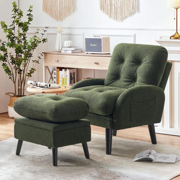 Accent Chair with Ottoman,  Fabric Comfy Living Room Chair and Storage Ottoman Set