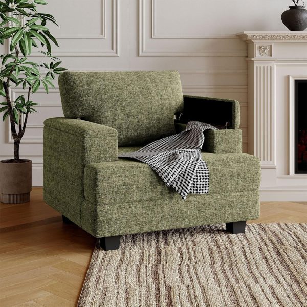 Oversized Accent Chair with Storage Armrest,Comfy Living Room Chairs with 7.8'' Cushion,Upholstered Velvet Armchair